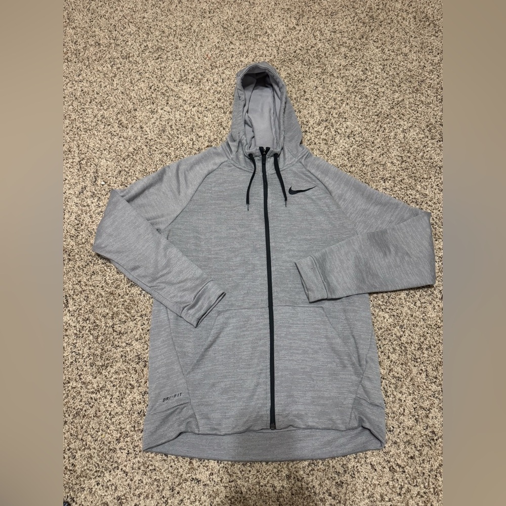 Nike Light Gray Full-Zip Performance Hoodie Jacket with Black Accents